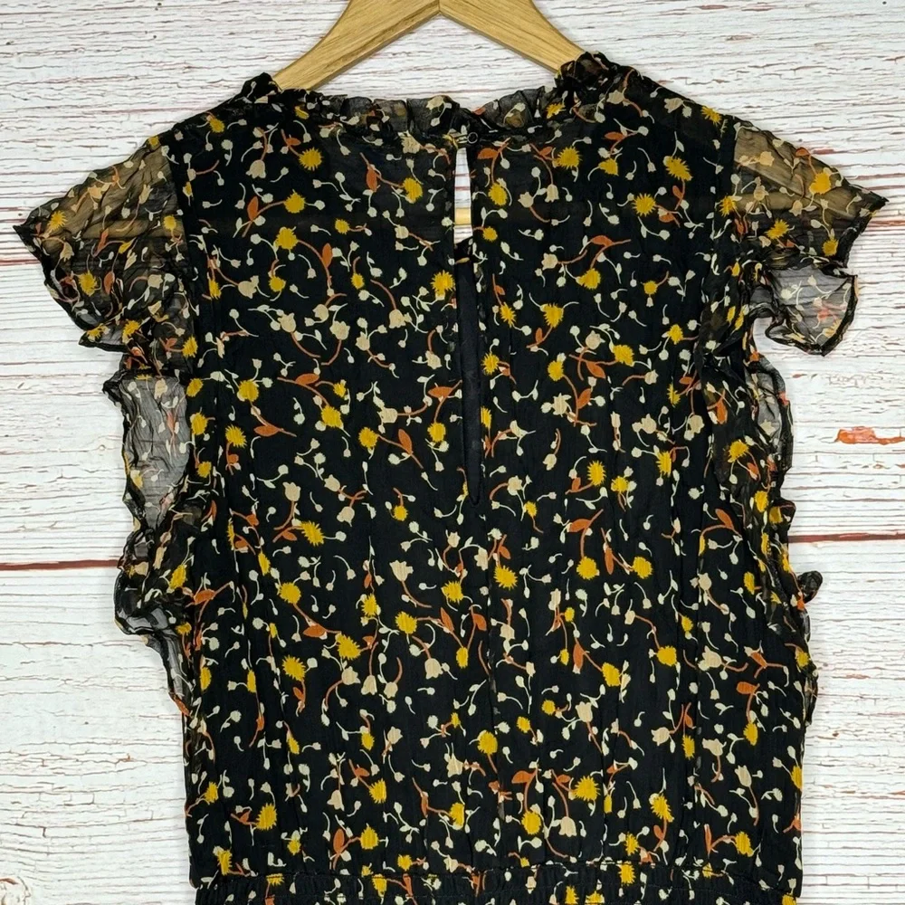 Draper James Black Midi Dress with Yellow & Orange Floral Print